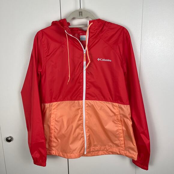 Columbia Womans Windbreaker Jacket Medium Center Ridge Tangerine Hoodie - Picture 2 of 7